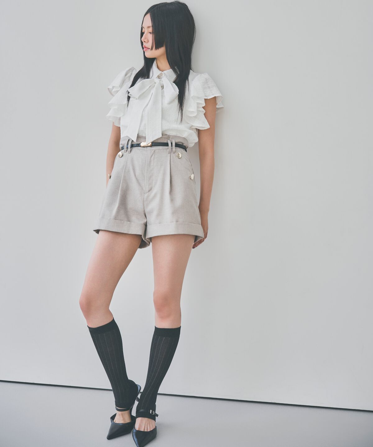 アンドクチュール「ライトタックショートパンツ」|キュロット|