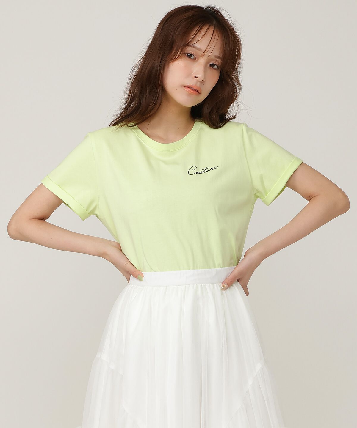 アンドクチュール「ワンポイント刺繍Tシャツ」|Tシャツ・カットソー|グリーン