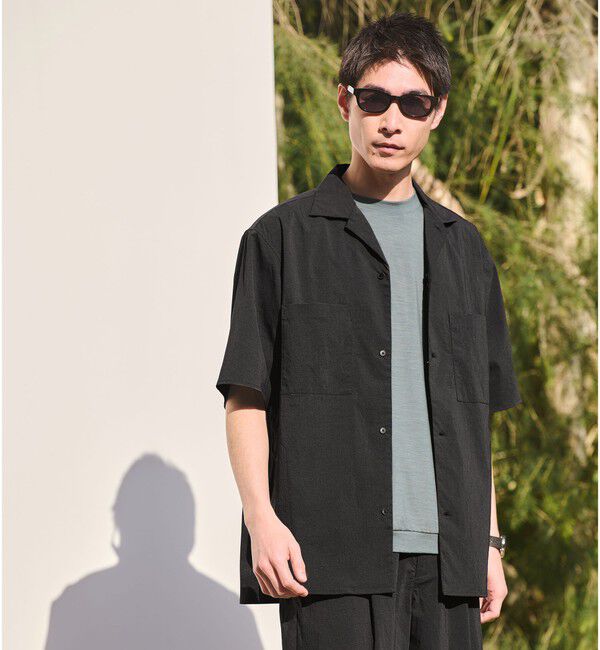 UNITED ARROWS green label relaxing「WONDER CLOTH オープンカラー 3ポケット 半袖シャツ -ストレッチ・接触冷感・吸水速乾-」|シャツ・ブラウス|BLACK