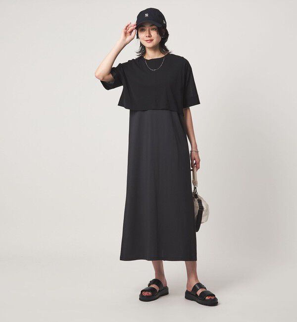 UNITED ARROWS green label relaxing「チュール プルオーバー&times;ノースリーブ ワンピース セット 吸水速乾」|ワンピース|BLACK