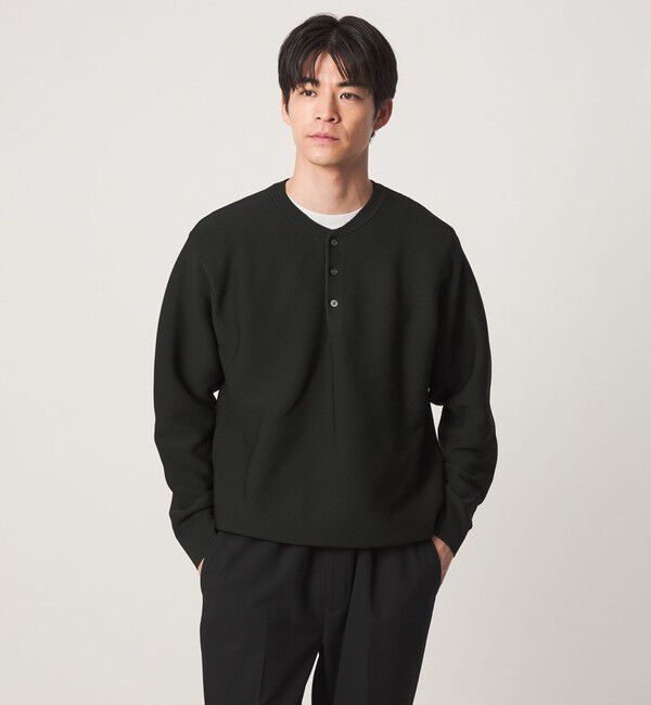 UNITED ARROWS green label relaxing「【WEB限定】ガーター編み ヘンリーネック ニット」|ニット・セーター|BLACK