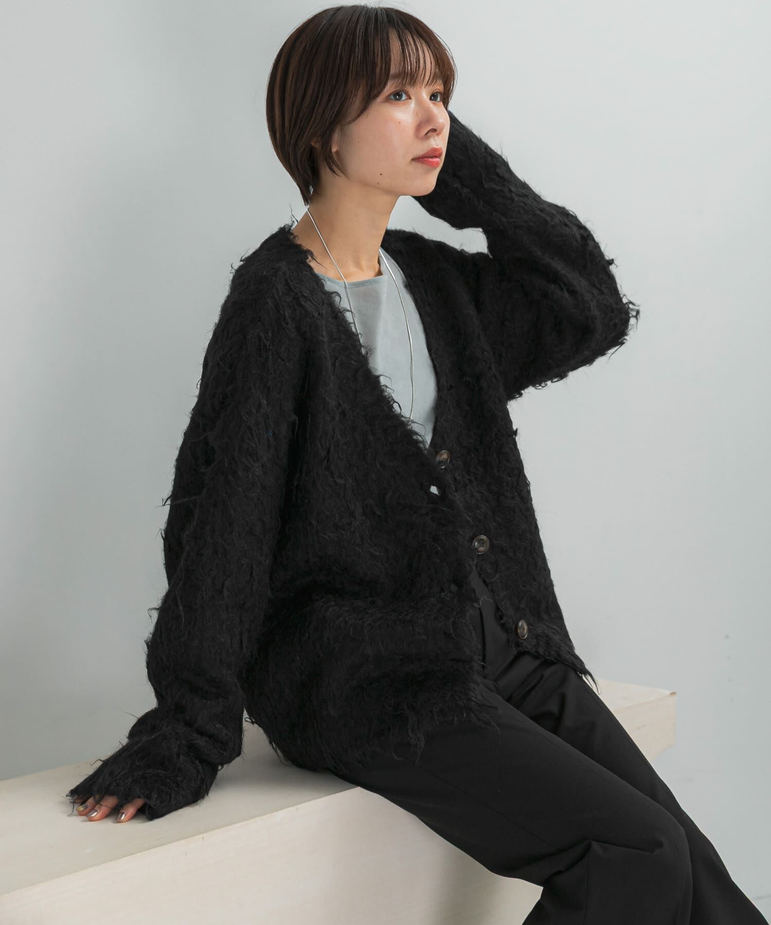 URBAN RESEARCH ROSSO「Mewl　ファーカーディガン」|カーディガン|ブラック