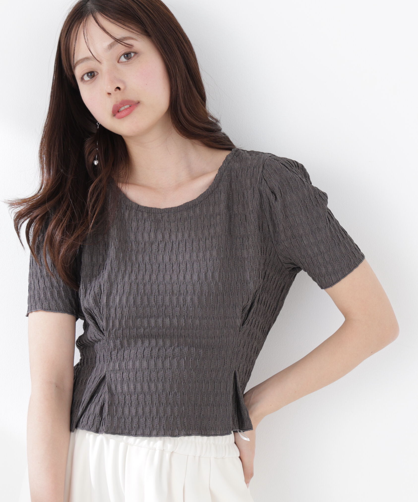 PROPORTION BODY DRESSING「ウエストタックカットトップス」|Tシャツ・カットソー|チャコール2