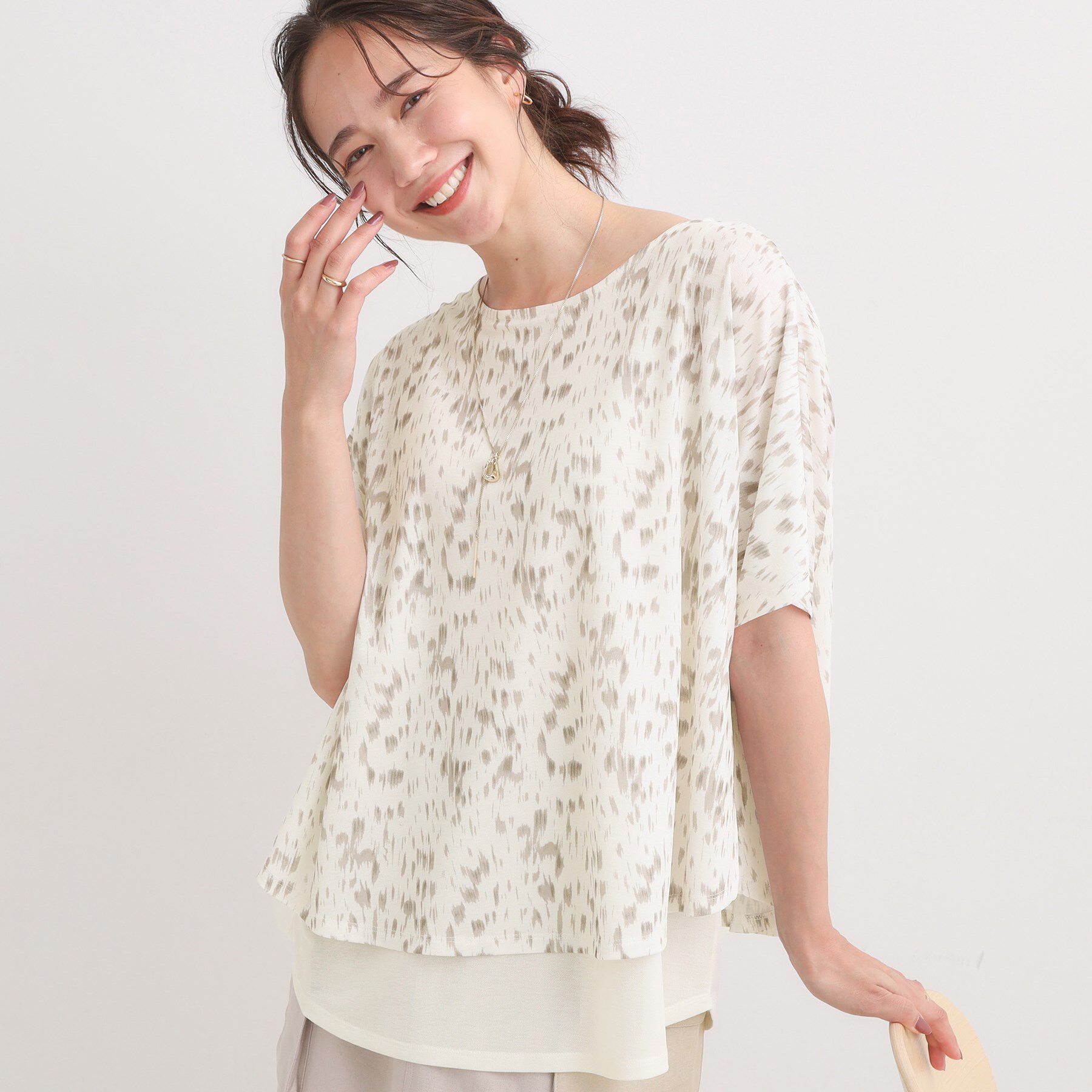 SHOO･LA･RUE「【S-LL/体型カバー】インせず着られる レイヤードトップス」|Tシャツ・カットソー|ライトベージュ(15