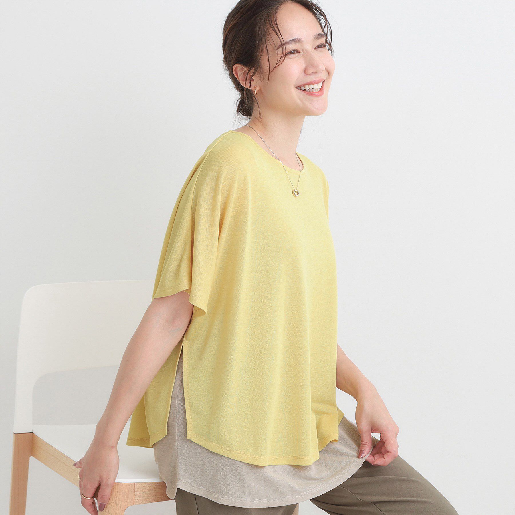 SHOO･LA･RUE「【S-LL/体型カバー】インせず着られる レイヤードトップス」|Tシャツ・カットソー|イエロー(531)