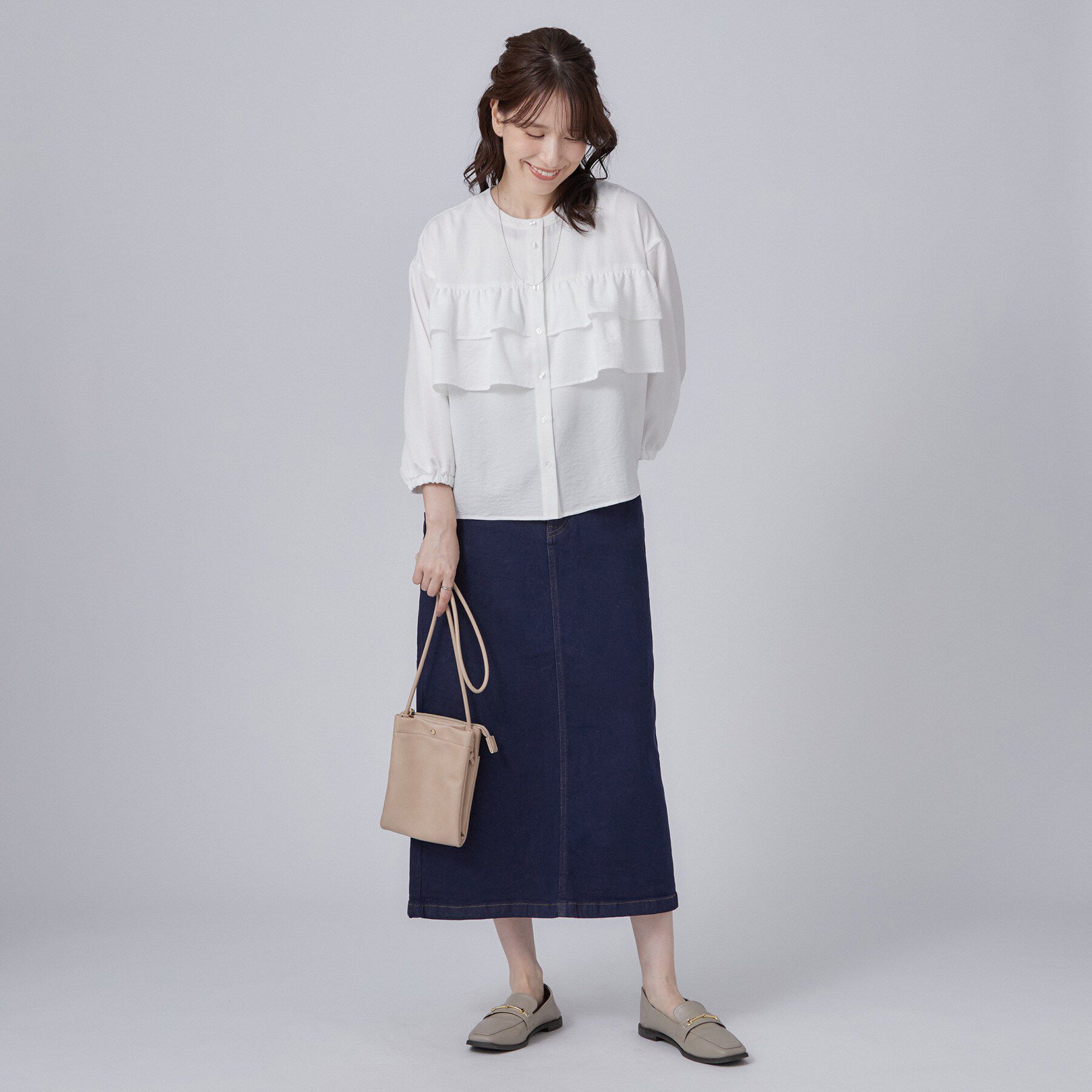 SHOO･LA･RUE「【S-LL/洗濯機可】1枚で華やか フロントティアードブラウス」|シャツ・ブラウス|