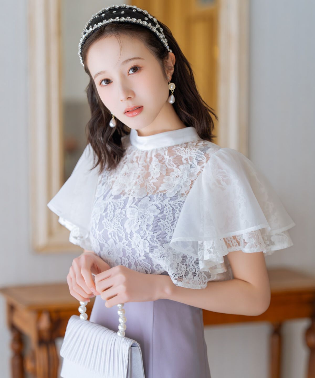 WILLSELECTION「バックリボンシフォンレースブラウス&times;フレアロングキャミワンピース」|ドレス|