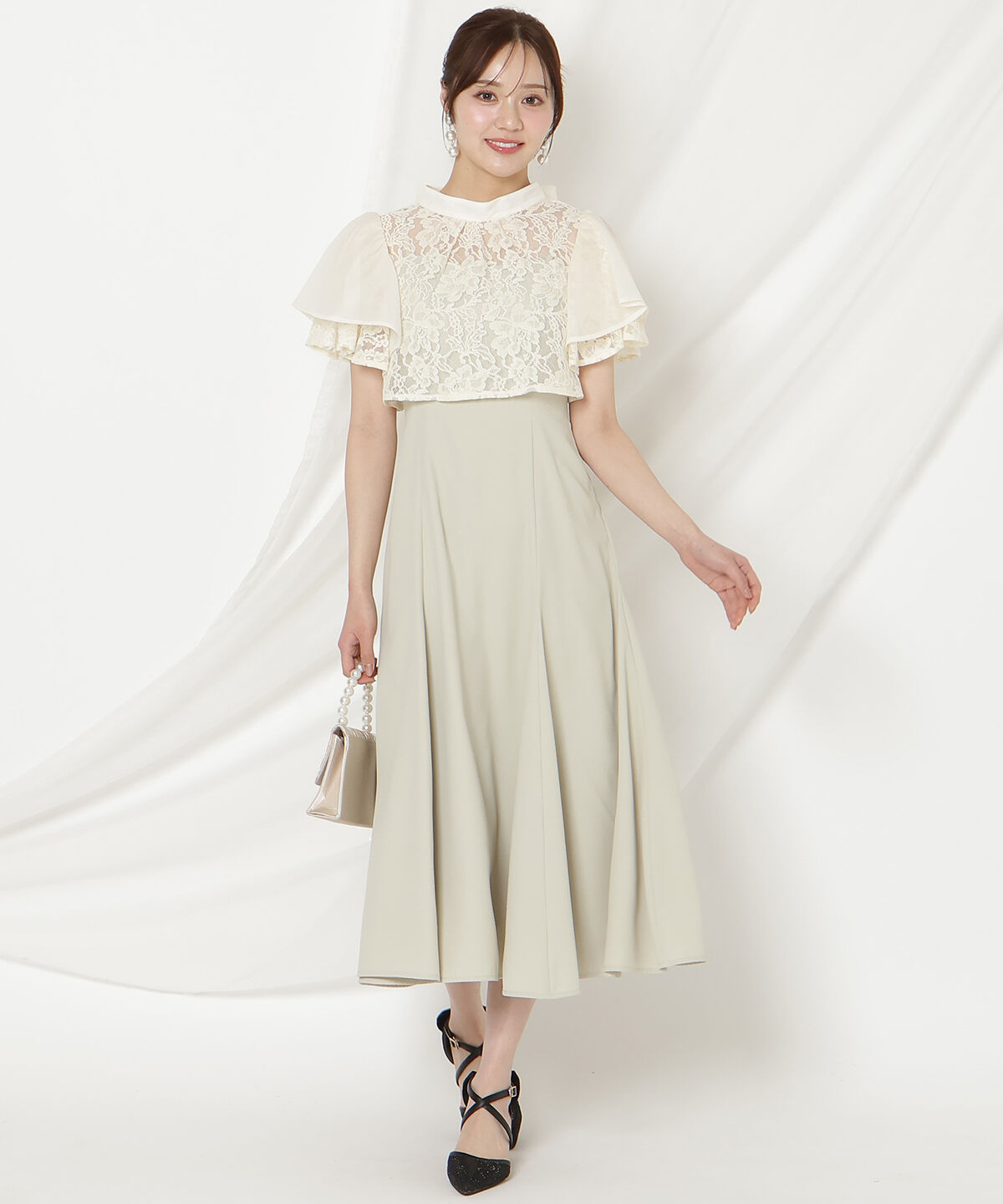 WILLSELECTION「バックリボンシフォンレースブラウス&times;フレアロングキャミワンピース」|ドレス|ミント