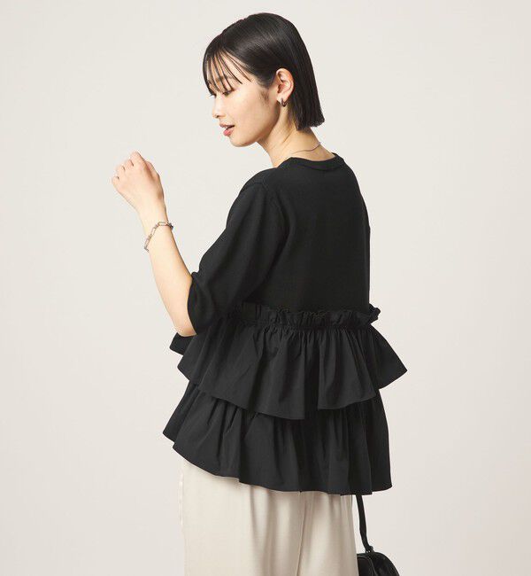 UNITED ARROWS green label relaxing「ティアード ドッキング 5分袖 プルオーバー ニット」|ニット・セーター|