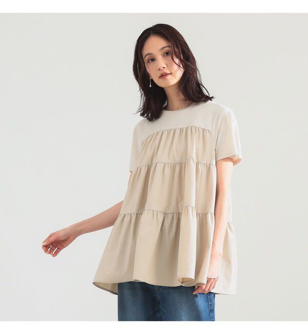 Demi-Luxe BEAMS 「【UVカット】コンビ ティアード プルオーバー」|シャツ・ブラウス|