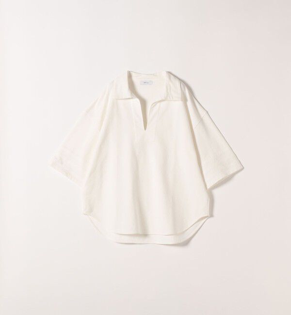 SHIPS any「SHIPS any:〈洗濯機可能〉インレイ 襟付き スキッパー ハーフスリーブ プルオーバー」|Tシャツ・カットソー|