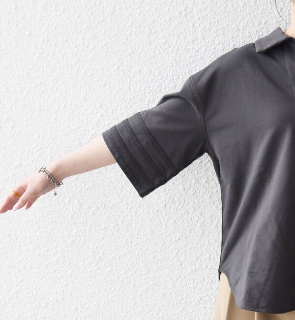SHIPS any「SHIPS any:〈洗濯機可能〉インレイ 襟付き スキッパー ハーフスリーブ プルオーバー」|Tシャツ・カットソー|