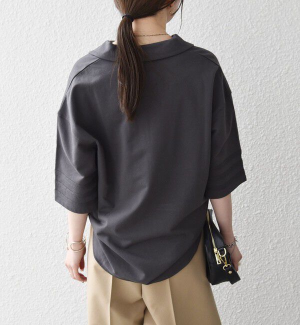 SHIPS any「SHIPS any:〈洗濯機可能〉インレイ 襟付き スキッパー ハーフスリーブ プルオーバー」|Tシャツ・カットソー|