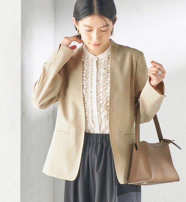 SHIPS for women「〈洗濯機可能/接触冷感/吸水速乾〉FUNCTION カラーレス ジャケット（セットアップ対応可）」|ノーカラージャケット|ベージュ