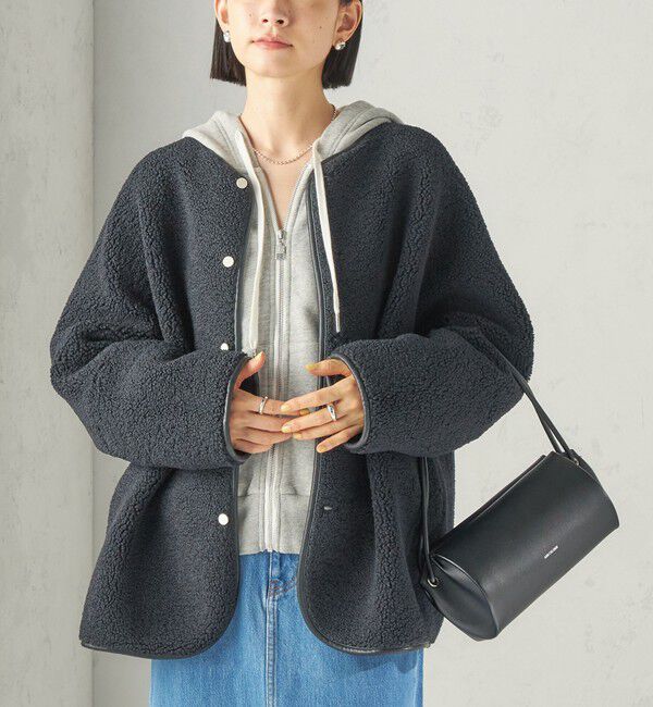 SHIPS for women「《予約》〈手洗い可能〉ボア フリース リバーシブル ノーカラー コート」|ブルゾン・スタジャン|ネイビー