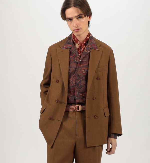TOMORROWLAND MENS「ウールリネンメッシュシャンブレー ダブルブレステッド6Bジャケット」|テーラードジャケット|