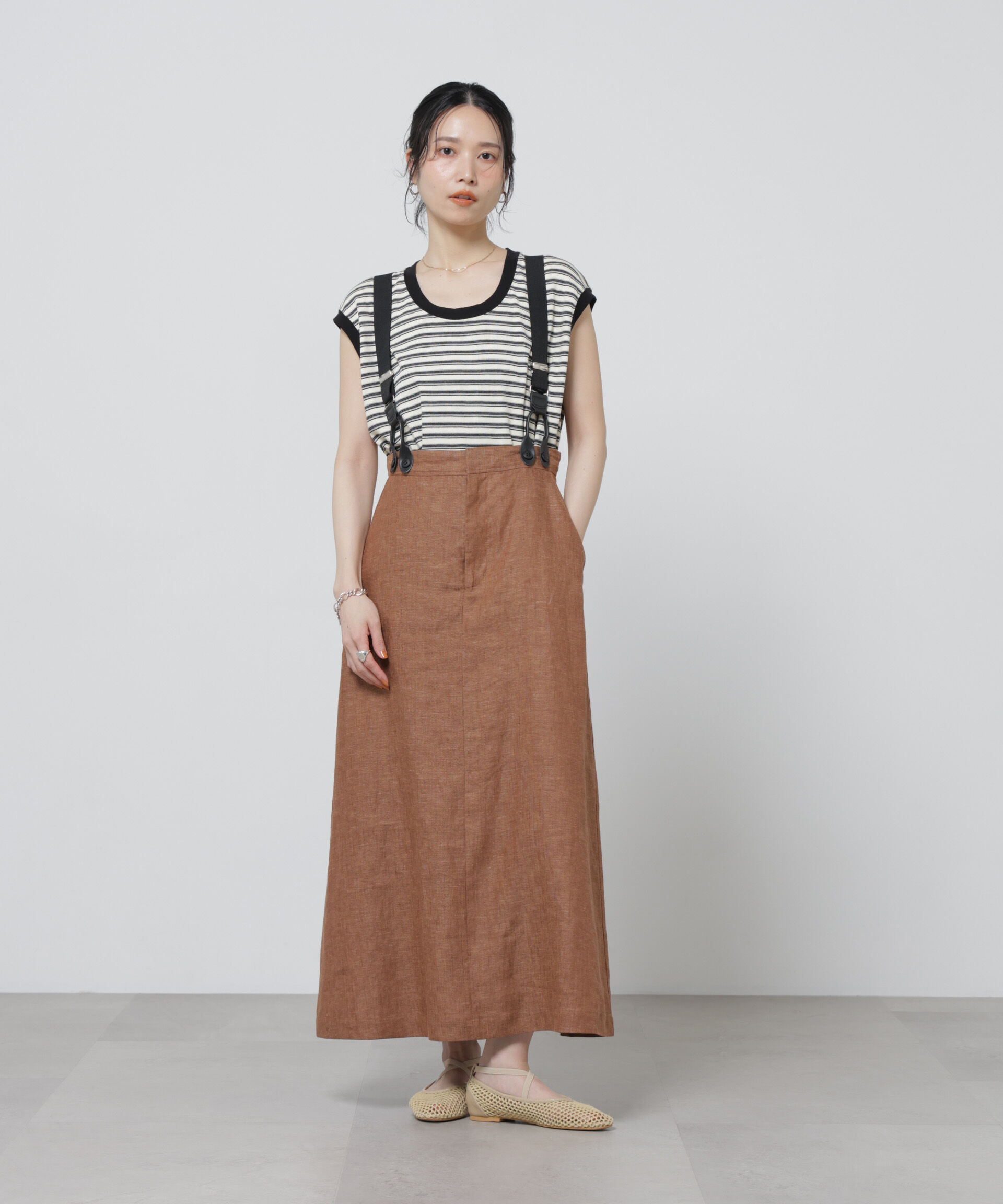 NANO universe「European Flax サスペンダー付きスカート(セットアップ可)」|スカート|ブラウン