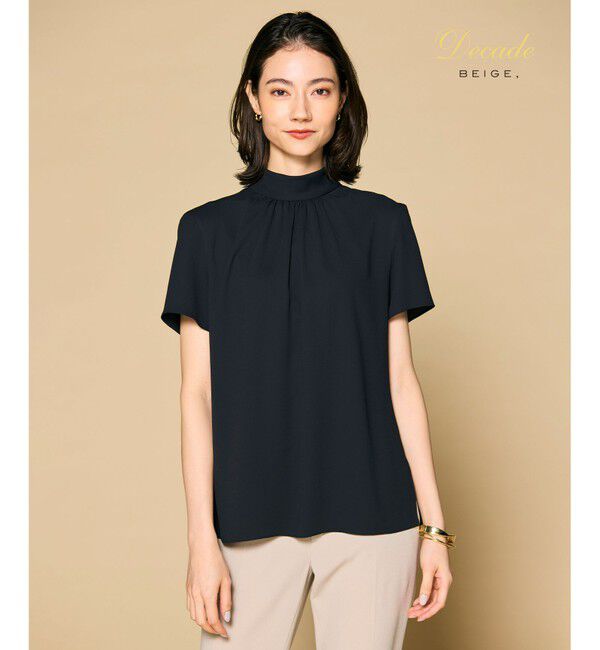 BEIGE,「【人気シリーズ】EVA / ハイネックハーフスリーブブラウス」|シャツ・ブラウス|Black