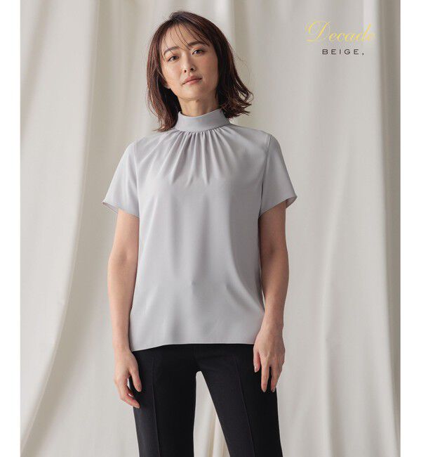 BEIGE,「【人気シリーズ】EVA / ハイネックハーフスリーブブラウス」|シャツ・ブラウス|Ice Blue