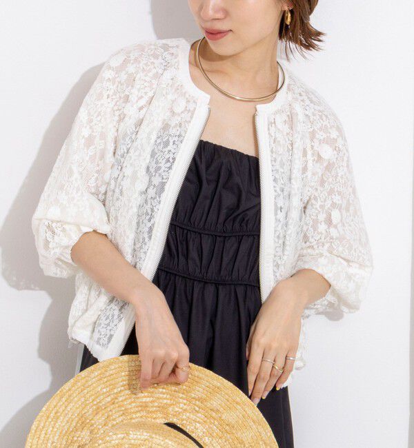 NOLLEY'S「【MARILYN MOON/マリリーンムーン】reversible sheer lace blouson」|ブルゾン・スタジャン|ホワイト