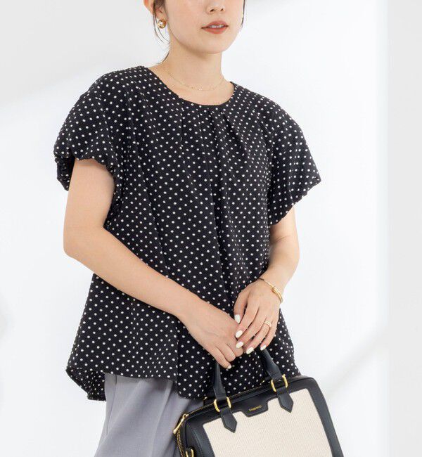 NOLLEY'S「【WEB限定】ウォッシャブルサッカードット袖ギャザーブラウス」|シャツ・ブラウス|ブラック・グレー系3