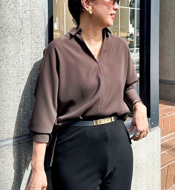 NOLLEY'S sophi「【一部WEB限定カラーアイテム】《セットアップ対応》ウォッシャブルツイルスキッパーシャツ」|シャツ・ブラウス|ブラウン