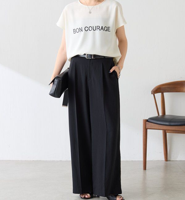  「【秋にも使える／前後２WAY 】ジョーゼットフレンチロゴTシャツ」|Tシャツ・カットソー|