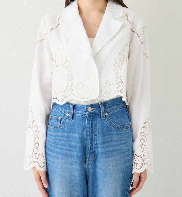  「【繊細なカットワーク刺繍が華やかさを演出】カットワークショートジャケット」|テーラードジャケット|