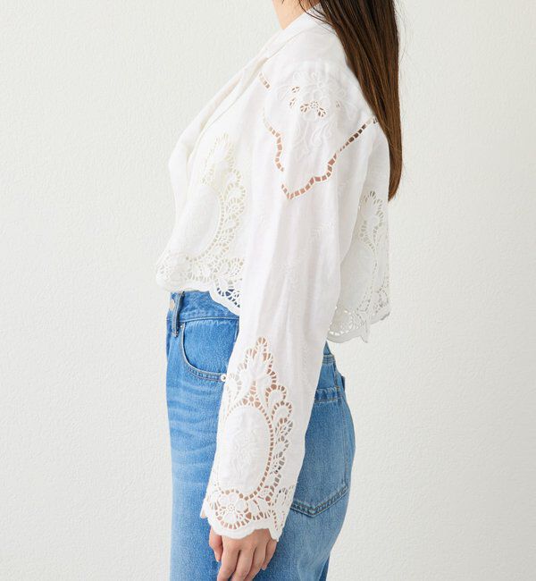  「【繊細なカットワーク刺繍が華やかさを演出】カットワークショートジャケット」|テーラードジャケット|