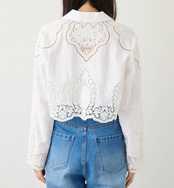  「【繊細なカットワーク刺繍が華やかさを演出】カットワークショートジャケット」|テーラードジャケット|