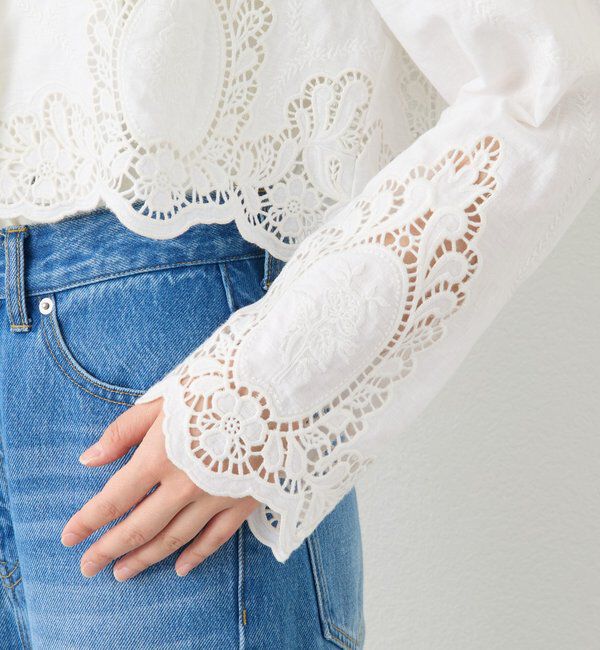  「【繊細なカットワーク刺繍が華やかさを演出】カットワークショートジャケット」|テーラードジャケット|