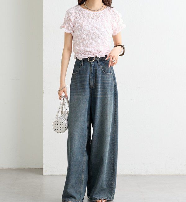  「ベルト付きカーブワイドデニム」|デニム|