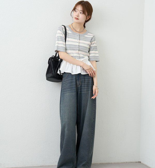  「ベルト付きカーブワイドデニム」|デニム|