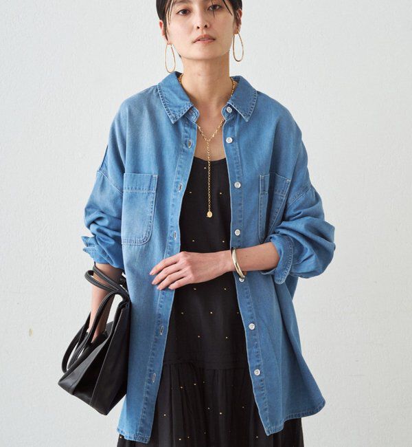  「《サイズ展開あり/秋まで着られる》フルイドデニムシャツ」|シャツ・ブラウス|ブルー