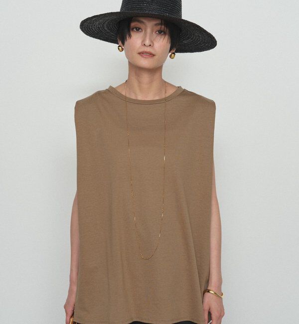  「《オンオフ着られる/二の腕カバー》肩タックシルケットノースリ」|Tシャツ・カットソー|トープ