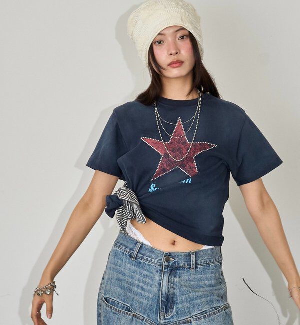  「【Sourcream/UNISEX】ラインストーンスターグラフィックTEE」|Tシャツ・カットソー|