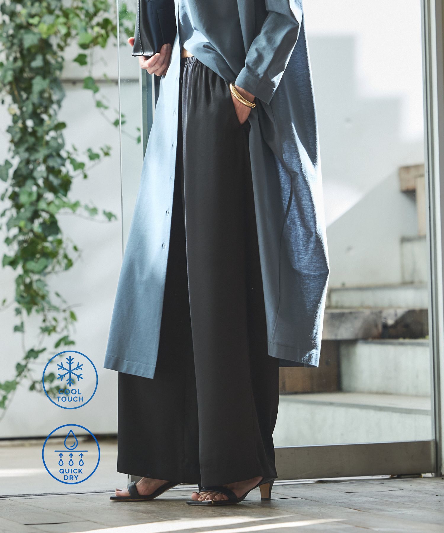 qualite「【今季最後の再入荷/接触冷感・吸水速乾】クールサテンパンツ/セットアップ対応」|その他|ブラック
