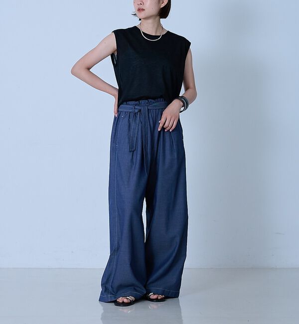 qualite「【涼やか素材】コットンリヨセルデニムワイドパンツ」|デニム|