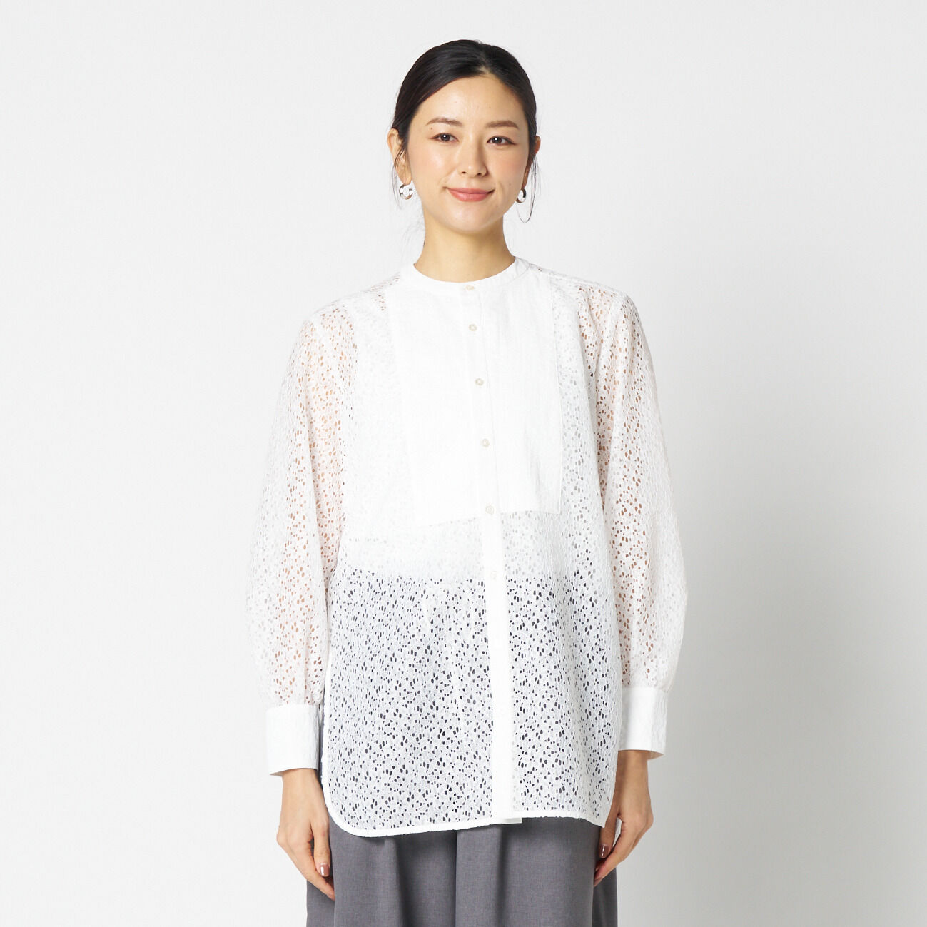 HELIOPOLE「HELIOPOLE LACE COLLARLESS SHIRT」|シャツ・ブラウス|