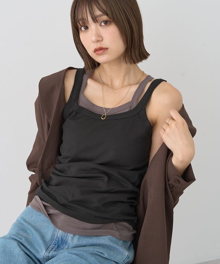 earth music&ecology「配色レイヤードタンクトップ」|インナー|Black