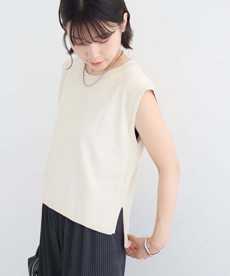 Green Parks「・Petit Fleur ノースリリネンライクニット」|ニット・セーター|Light beige