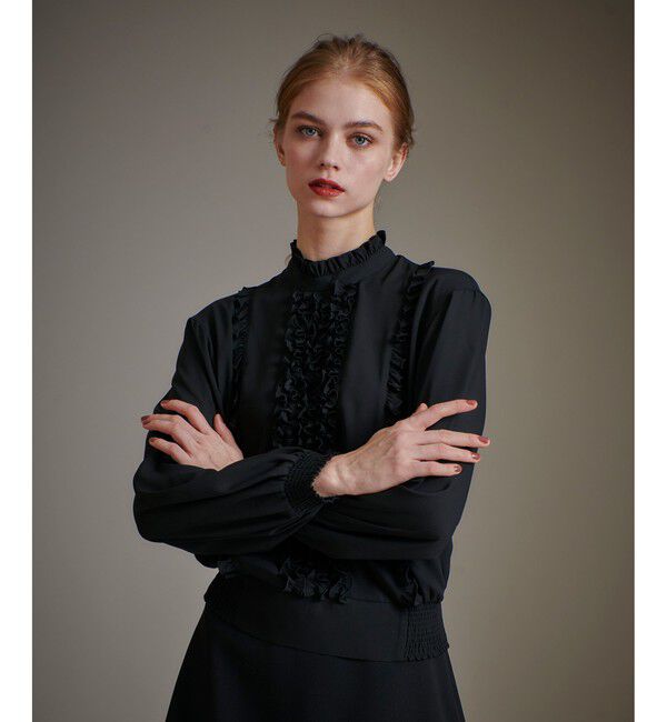 LOULOU WILLOUGHBY「スタンドフリルシャーリングブラウス」|シャツ・ブラウス|ブラック