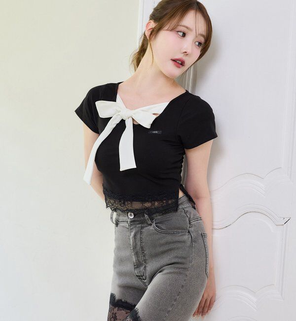  「【Lace Collection】裾レースリボンTee」|プルオーバー|