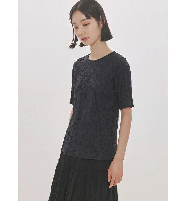MIDIUMISOLID「MIDIUMISOLID for Ladies シースルークルーネックハーフスリーブインナー」|Tシャツ・カットソー|ブラック
