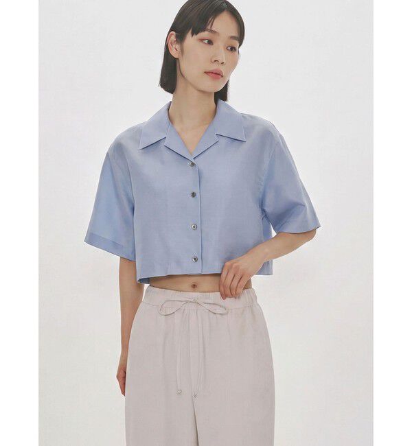 MIDIUMISOLID「MIDIUMISOLID for Ladies シアーオープンカラーシャツ」|シャツ・ブラウス|サックス