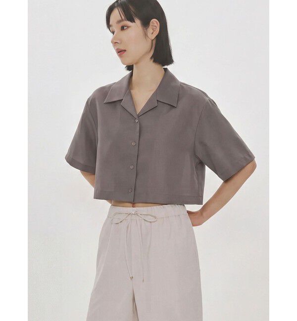 MIDIUMISOLID「MIDIUMISOLID for Ladies シアーオープンカラーシャツ」|シャツ・ブラウス|チャコールグレー