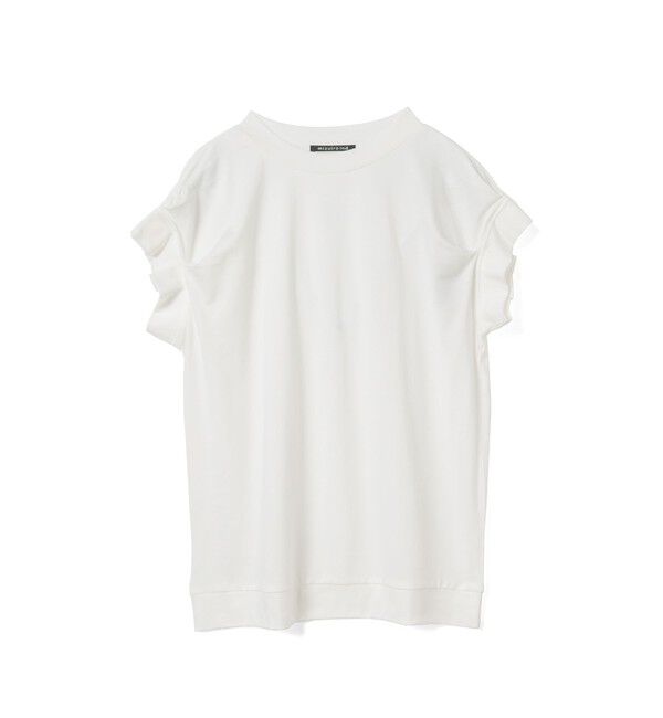 mizuiro ind「mizuiro ind フリルスリーブクルーネックプルオーバー」|Tシャツ・カットソー|オフホワイト