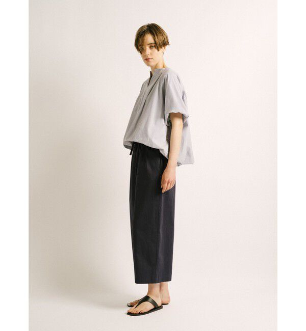 mizuiro ind「mizuiro ind ストライプノーカラーバルーンプルオーバー」|シャツ・ブラウス|
