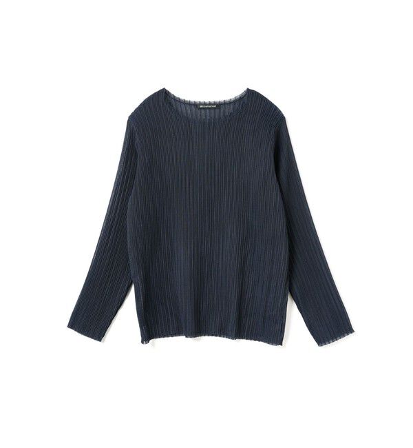 mizuiro ind「mizuiro ind プリーツライククルーネックプルオーバー」|Tシャツ・カットソー|ネイビー
