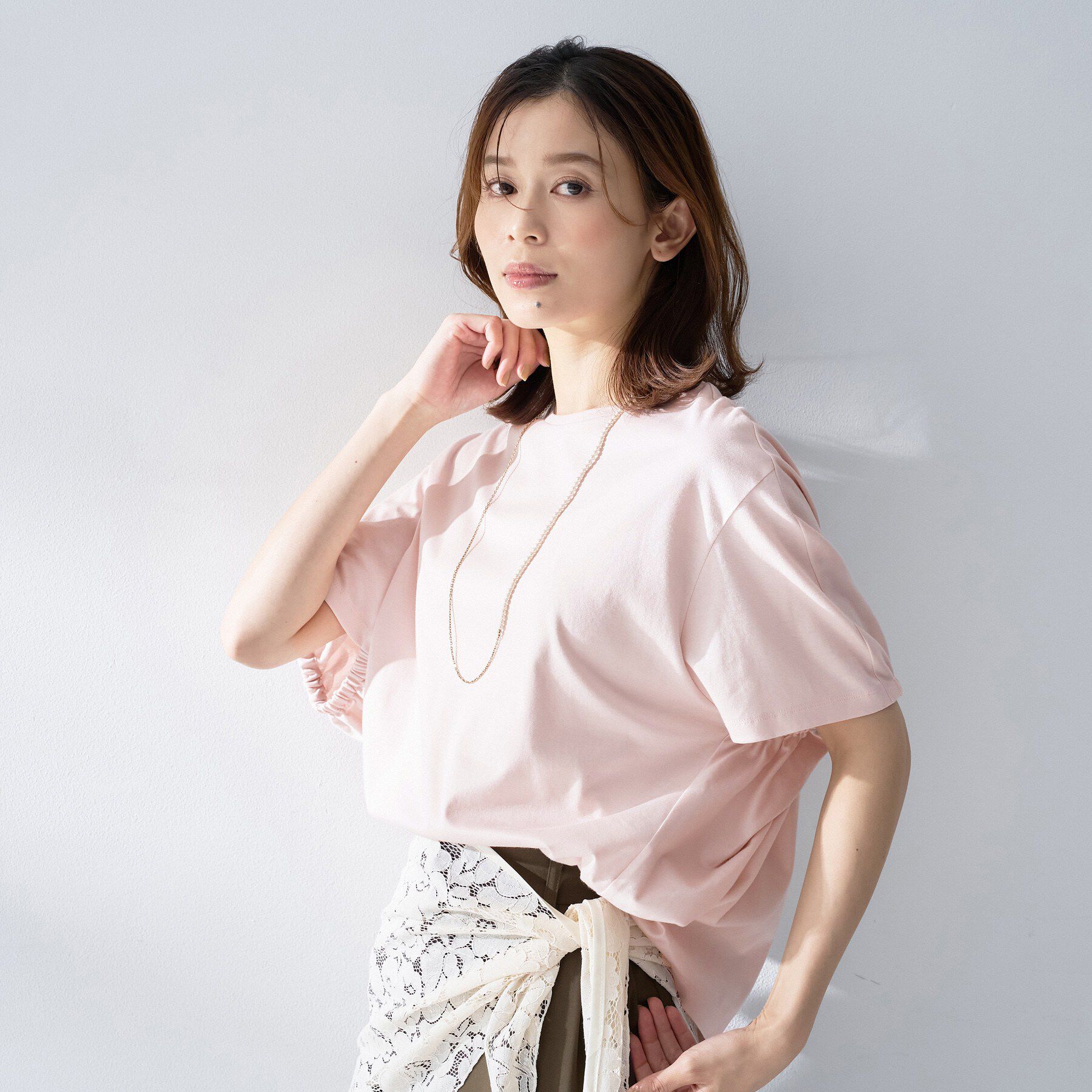 UNTITLED「【汗染み防止/接触冷感】ドルマンプルオーバー」|Tシャツ・カットソー|ライトピンク(070